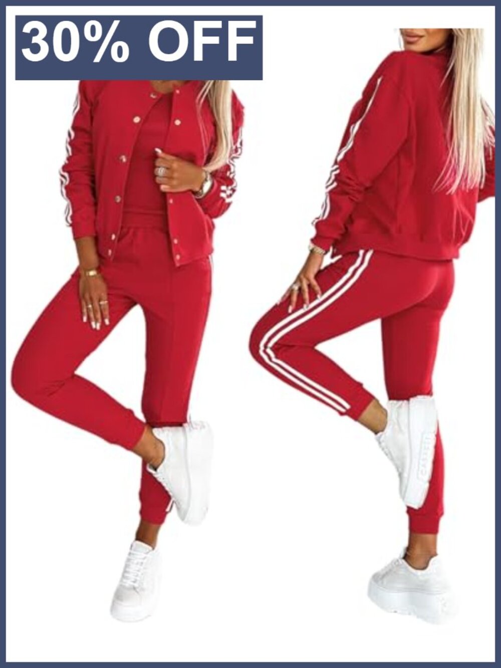 Women's 3 Piece Tracksuit Set Bomber Jacket Joggers Racerback Tank